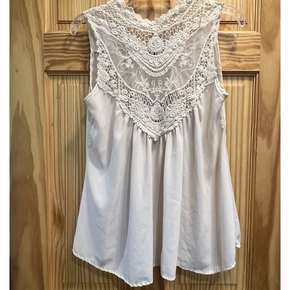 Unbranded Women’s White Crochet Lace Yoke Boho Blouse Long Sleeve